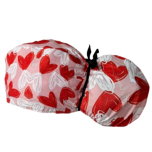 Gorro quirurgico mujer corazones rojo y blanco - Imagen 2