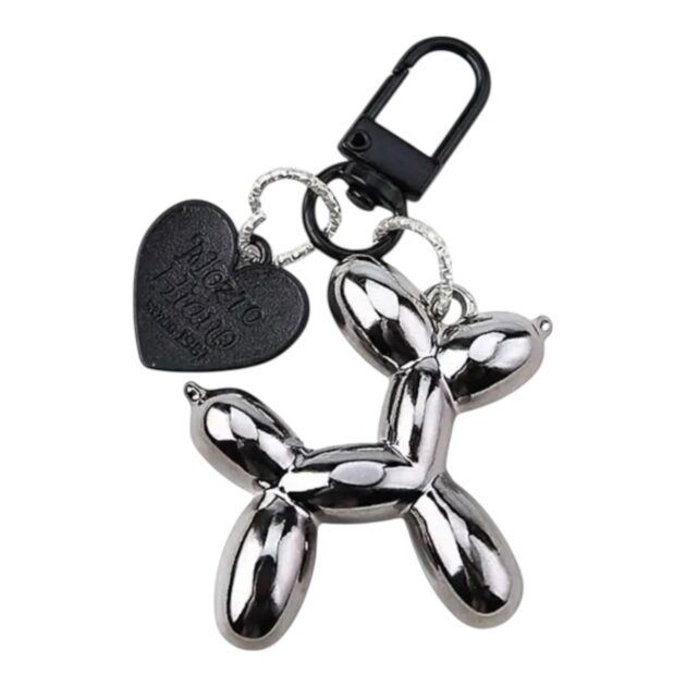 Llavero de perrito corazon - negro metalico