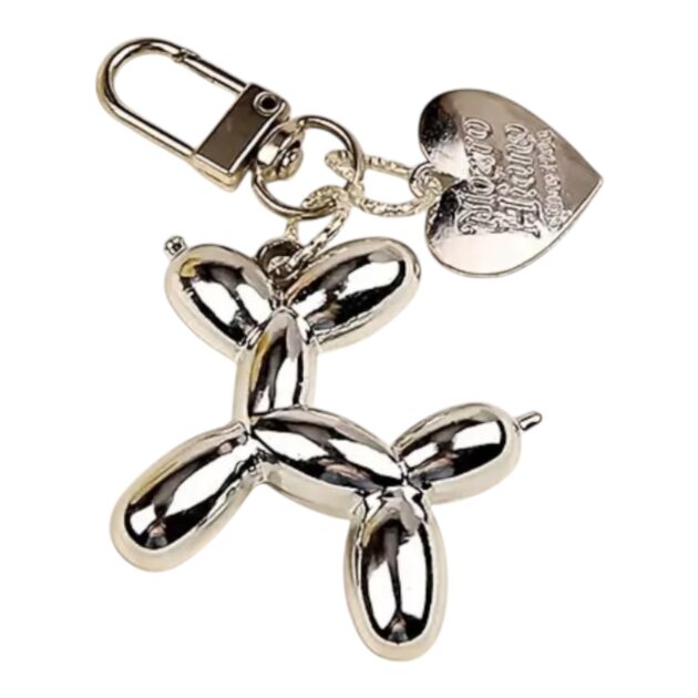 Llavero de perrito corazon - plateado