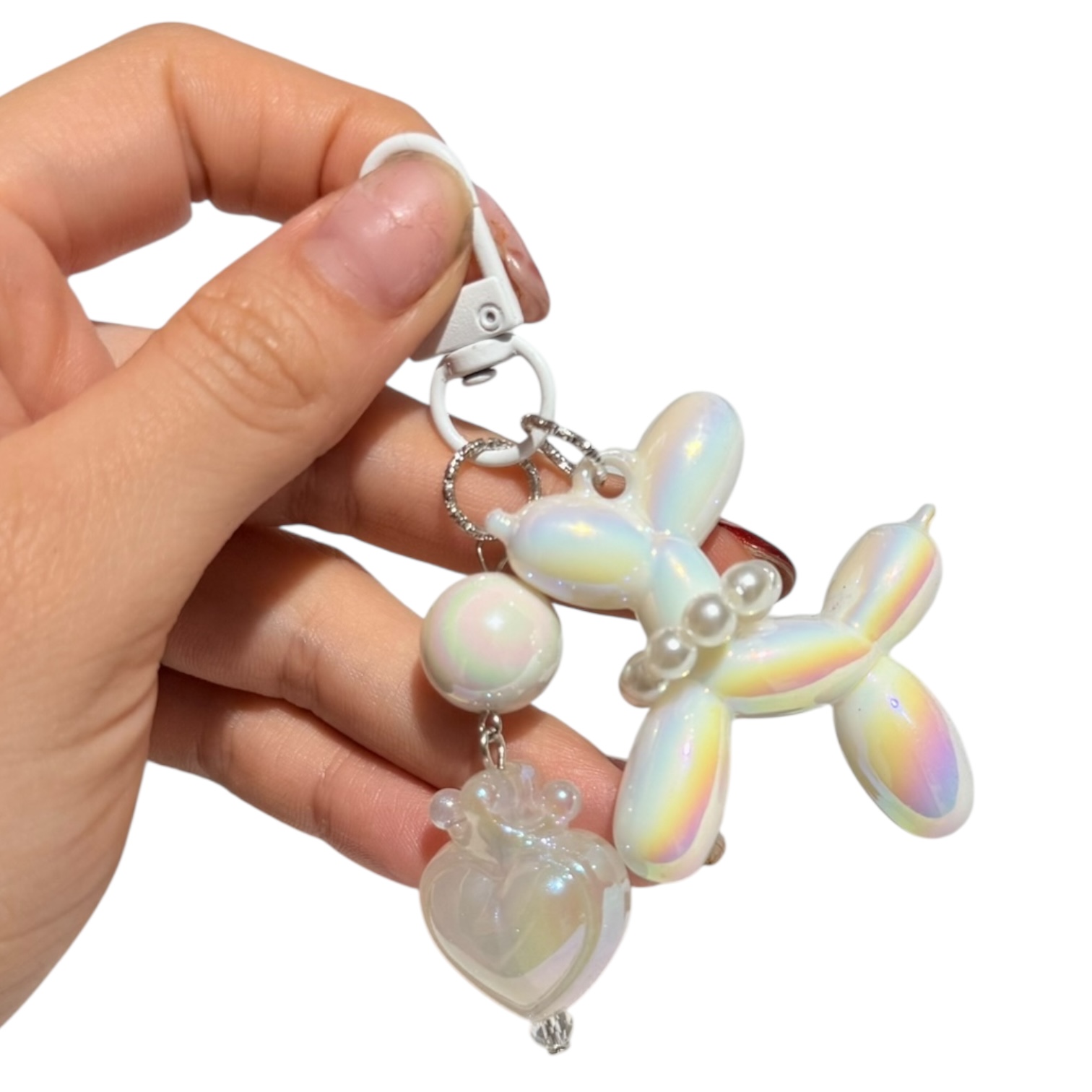 Llavero de perrito corona - blanco metalico - Imagen 2