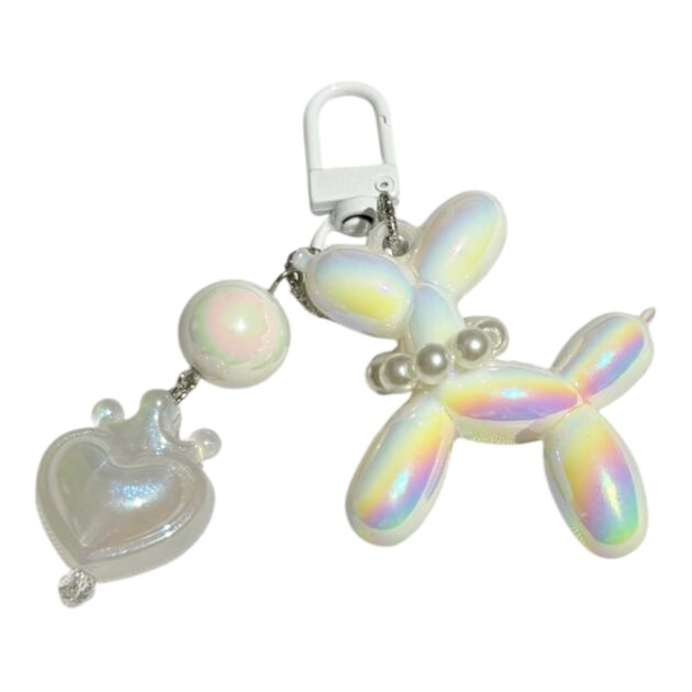 Llavero de perrito corona - blanco metalico