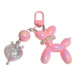 Llavero de perrito corona - rosa metalico