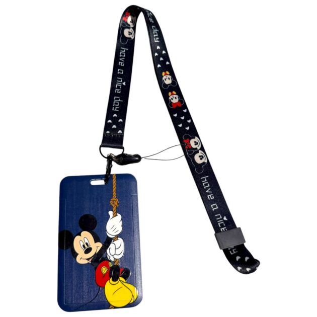 Portacarnet mickey colgado azul