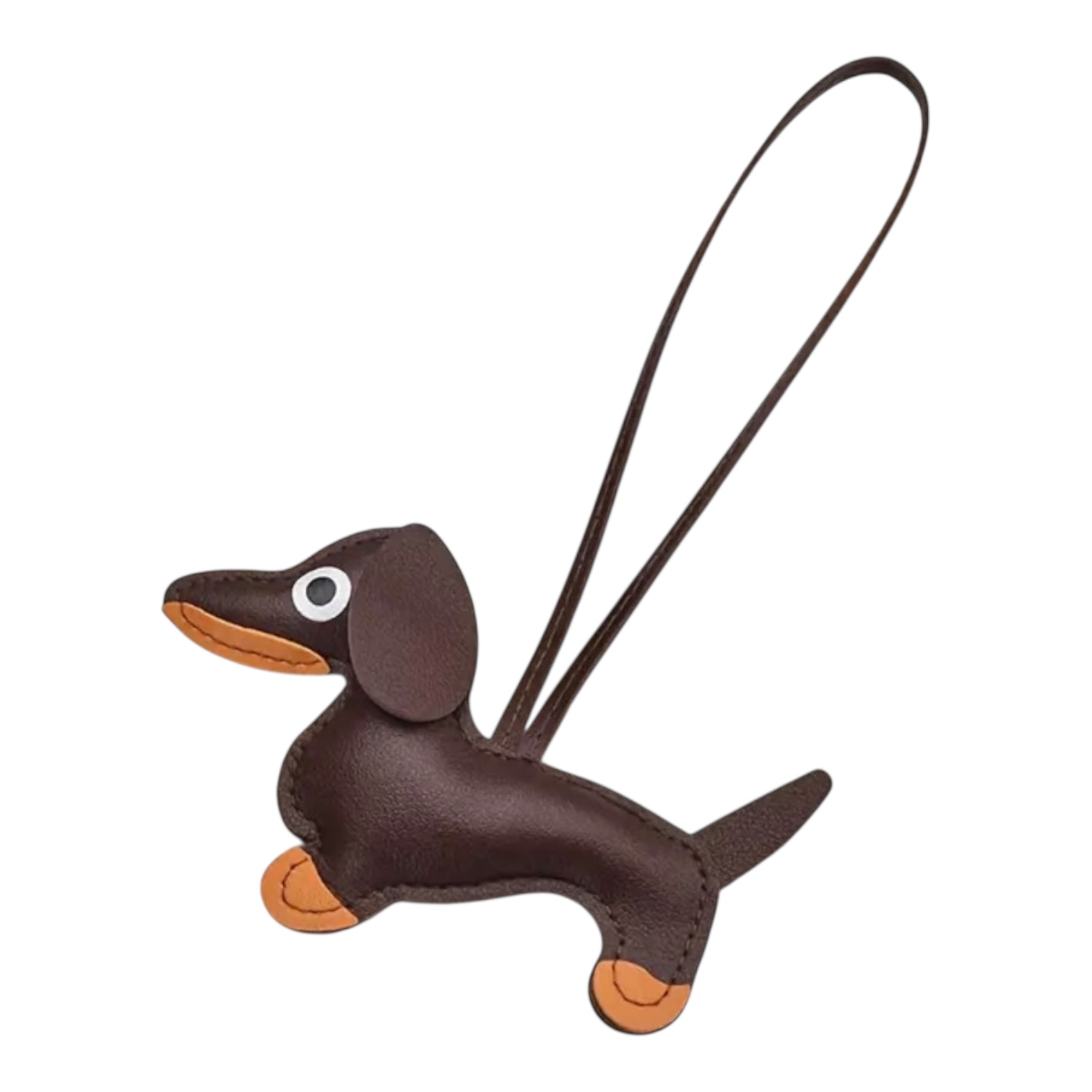 llavero perro salchica cuero cafe