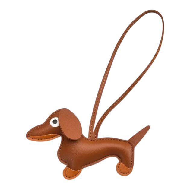 llavero perro salchica cuero chocolate